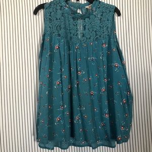 Blue floral lace top.